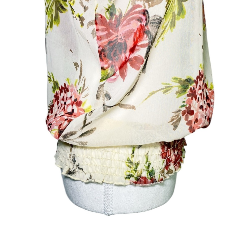 Wet Seal Pink and Cream Floral Semi Sheer Blouse - Picture 6 of 14